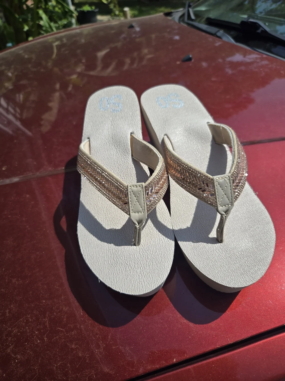 Gold Wedge Flip Flop Sandals - SO